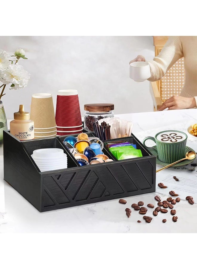 هومستر الخيزران كيس الشاي المنظم, الخشب كيس الشاي درج تخزين المنظم حامل مع 5 المقصورات, الشاي صندوق الصدر لمحطة القهوة, حزمة السكر, التحليات - Image 1