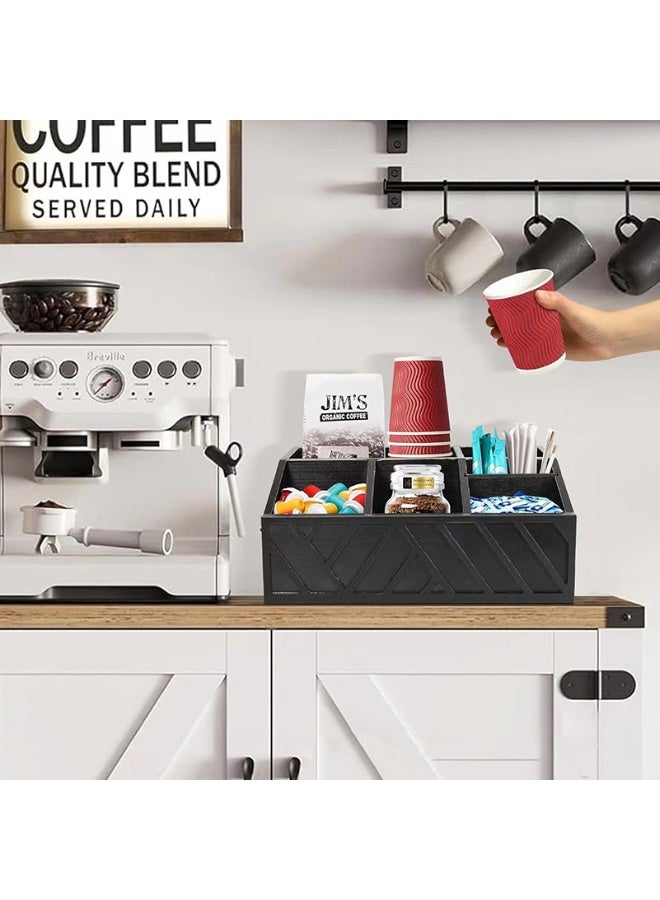 هومستر الخيزران كيس الشاي المنظم, الخشب كيس الشاي درج تخزين المنظم حامل مع 5 المقصورات, الشاي صندوق الصدر لمحطة القهوة, حزمة السكر, التحليات - Image 2