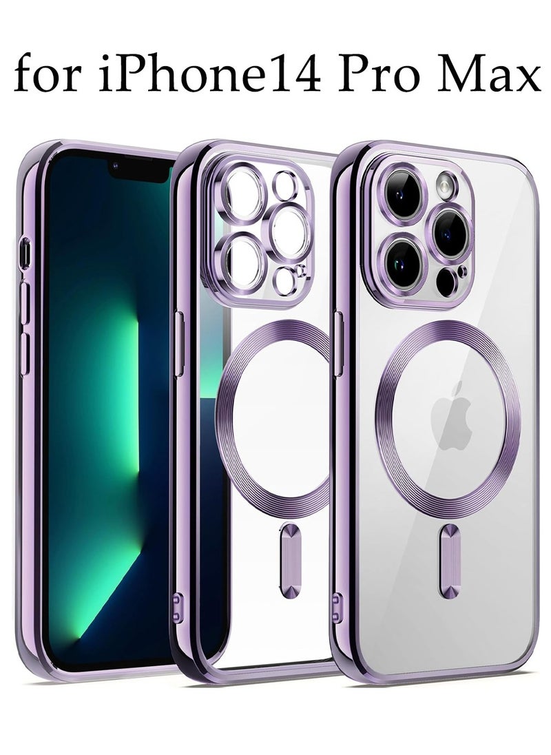 Generic - iPhone 14 Pro Max Magnetic Case,Support MagSafe Charger Wireless Anti-Scratch Shockproof Clear Four Corner Cushion Screen Protector Anti-Dropping Full Body Protection Cover Purple - Image 1