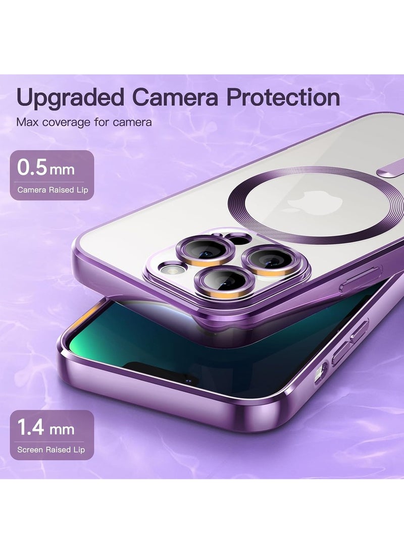 Generic - iPhone 14 Pro Max Magnetic Case,Support MagSafe Charger Wireless Anti-Scratch Shockproof Clear Four Corner Cushion Screen Protector Anti-Dropping Full Body Protection Cover Purple - Image 1