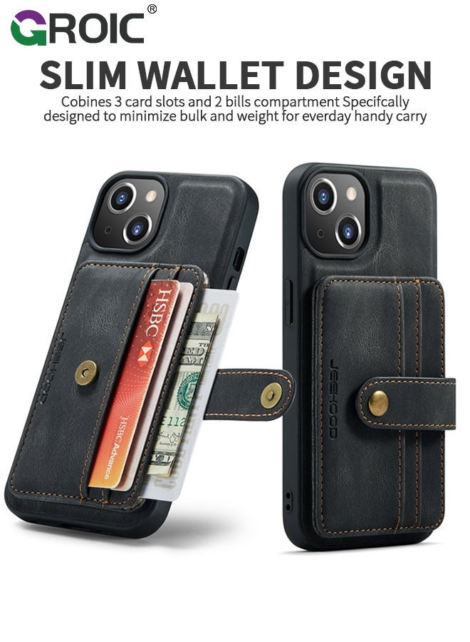GROIC Design for iPhone 15 6.1 Inch Case PU Leather Wallet Shell Detachable Magnetic Back Kickstand Card Holder Slots Shockproof Protective Cover - Image 3