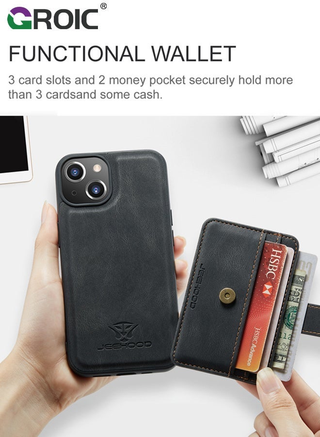 GROIC Design for iPhone 15 6.1 Inch Case PU Leather Wallet Shell Detachable Magnetic Back Kickstand Card Holder Slots Shockproof Protective Cover - Image 5