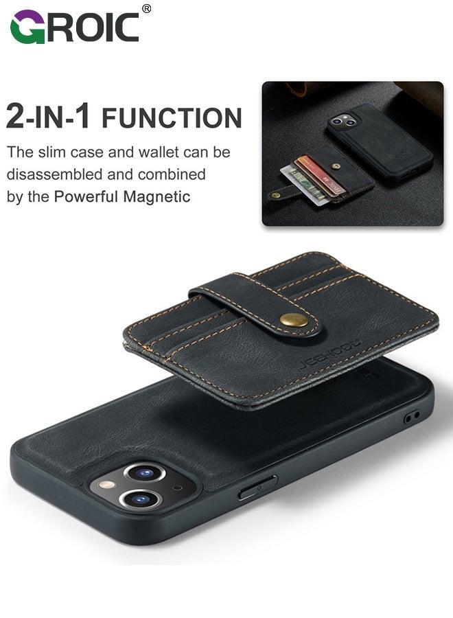 GROIC Design for iPhone 15 6.1 Inch Case PU Leather Wallet Shell Detachable Magnetic Back Kickstand Card Holder Slots Shockproof Protective Cover - Image 4