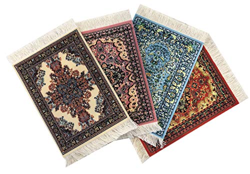 Inusitus Rug Coasters, Set of 4 Turkish Carpet Style Table Drink mats, Absorbent Kitchen and Dining Accessories, Spill & drip Protection, Rectangular - Image 1
