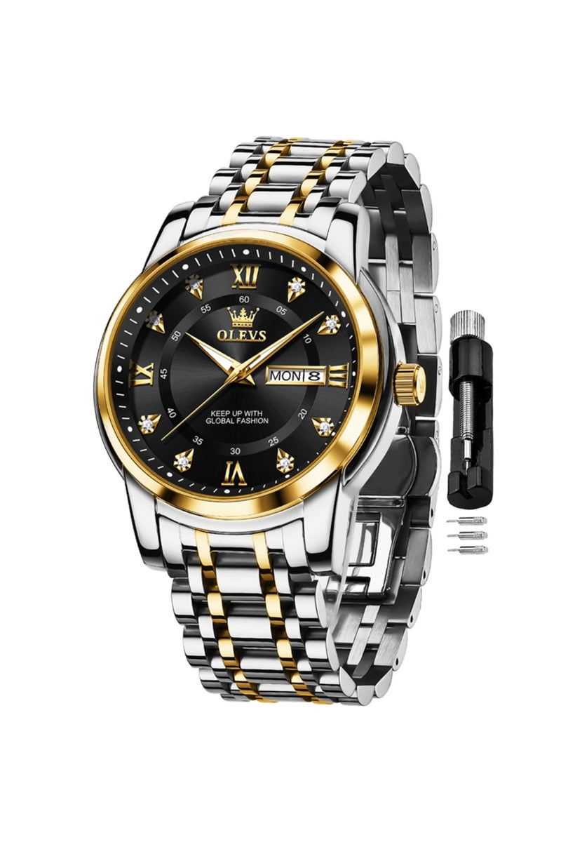 أوليفز ساعات OLEVS للرجال كلاسيكية أنالوج كوارتز من الفولاذ المقاوم للصدأ مقاومة للماء مضيئة بالتاريخ ساعة رجالية من الألماس - Image 1