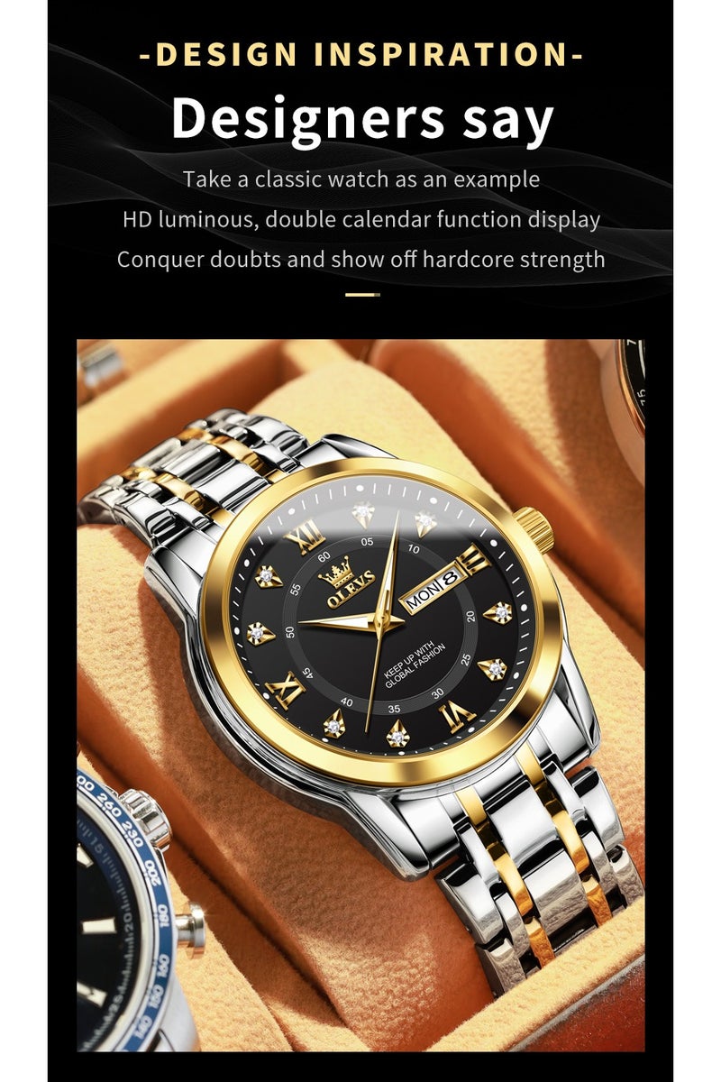 أوليفز ساعات OLEVS للرجال كلاسيكية أنالوج كوارتز من الفولاذ المقاوم للصدأ مقاومة للماء مضيئة بالتاريخ ساعة رجالية من الألماس - Image 4
