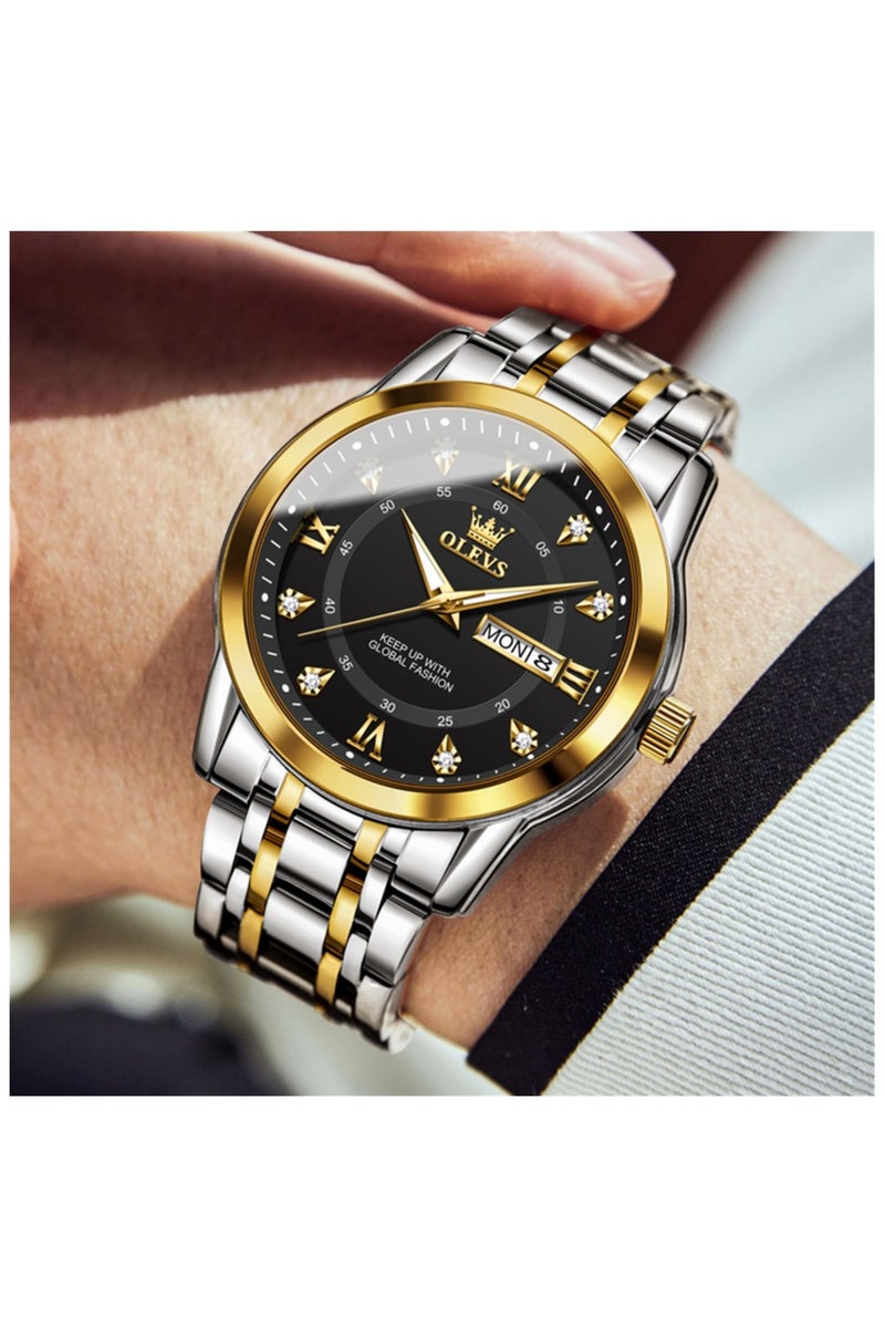 أوليفز ساعات OLEVS للرجال كلاسيكية أنالوج كوارتز من الفولاذ المقاوم للصدأ مقاومة للماء مضيئة بالتاريخ ساعة رجالية من الألماس - Image 2