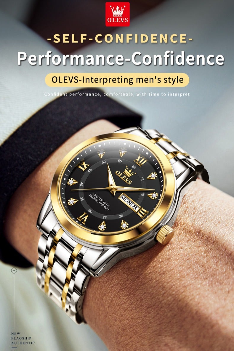 أوليفز ساعات OLEVS للرجال كلاسيكية أنالوج كوارتز من الفولاذ المقاوم للصدأ مقاومة للماء مضيئة بالتاريخ ساعة رجالية من الألماس - Image 3