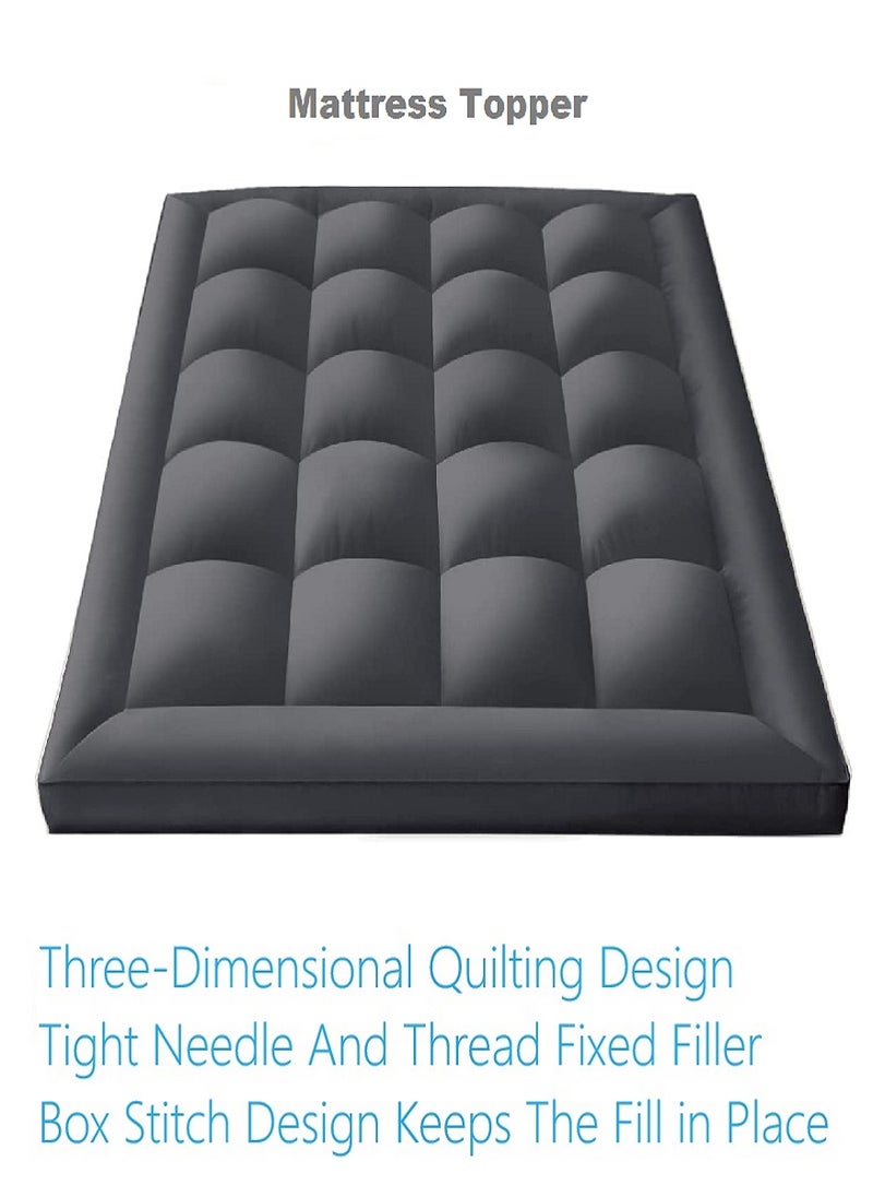 Blueberry Mattress Topper Microfiber Filling Box Design Stiched 4 Corner Elastic 10cm Thick 200x200cm - Image 4