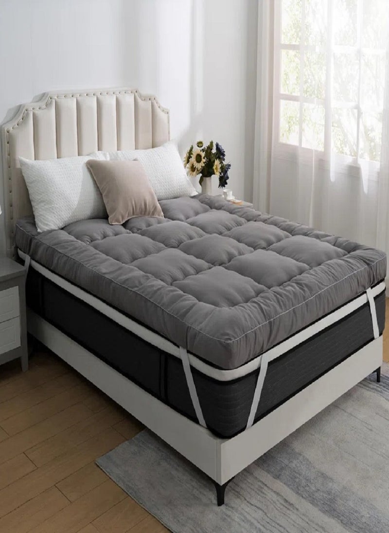 Blueberry Mattress Topper Microfiber Filling Box Design Stiched 4 Corner Elastic 10cm Thick 200x200cm - Image 1