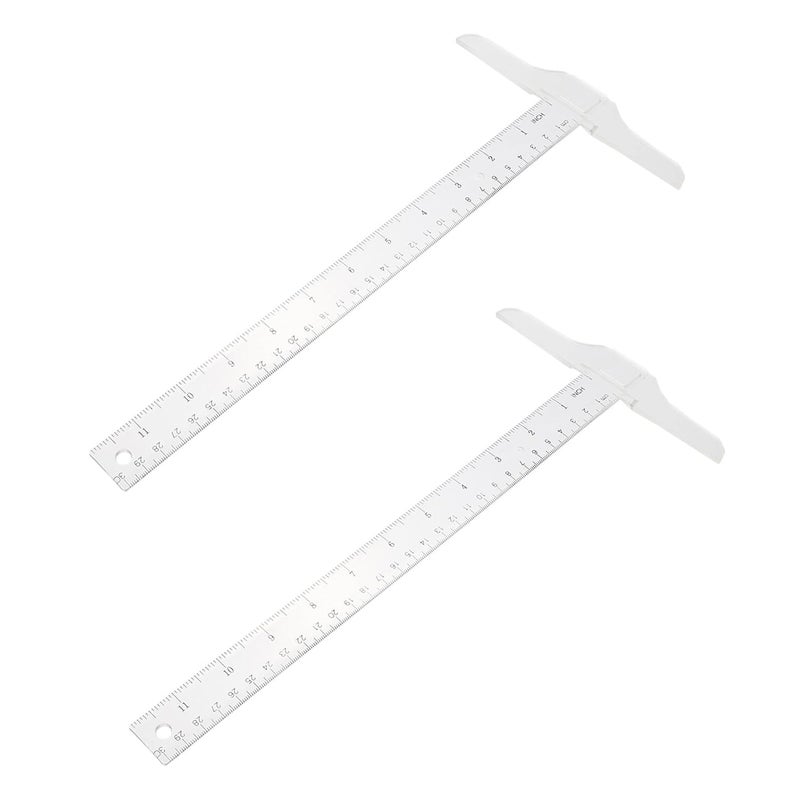 2pcs Transparent T Ruler Drafting Student Design Soft Plastic Metric Imperial Scales - Image 2