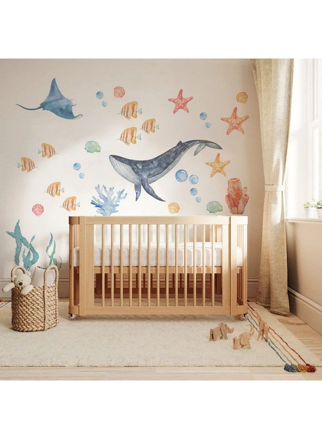 FUNLIFE Watercolor Wall Decals Peel And Stick Ocean Animals Wall Stickers Under The Sea Wall Decal Stickers For Kids Room Bedroom Playroom Nursery Room Sea Animals 2 - Image 1