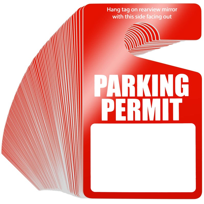 Yexiya 100 Pack Parking Permit Hang Tags Plastic Parking Placards PVC Hang Tag 3 x 5 Inch for Car Rear View Mirror Red 