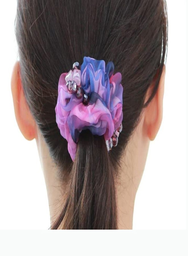 KINFENE Elegant Bling Boho Lace Fabric Crystal Beads Hair Ties Hair Ropes Hair Scrunchies Elastics Ponytail Holders Hair Jewelry Hair Wrist Ties Bands Scrunchies Hair Accessory for Show Gym Dance Party for Girl Women (Colour) - Image 5