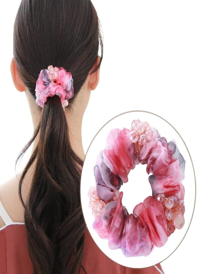 KINFENE Elegant Bling Boho Lace Fabric Crystal Beads Hair Ties Hair Ropes Hair Scrunchies Elastics Ponytail Holders Hair Jewelry Hair Wrist Ties Bands Scrunchies Hair Accessory for Show Gym Dance Party for Girl Women (Colour) - Image 2