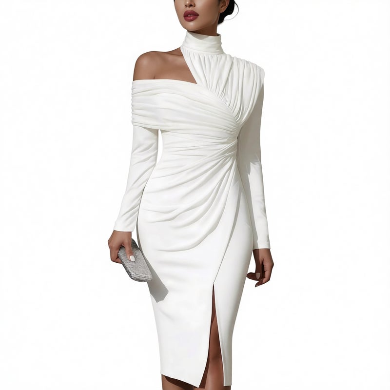 Elegant Off-Shoulder Split Women's Dress