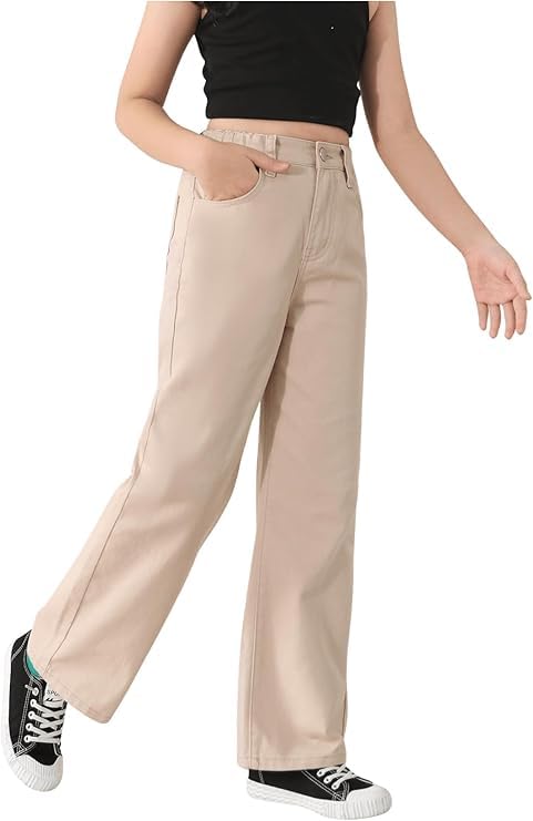 ADBUCKS Stretchable Denim Fabric High Rise Wide Leg Jeans for Girls II Girls Bootcut Jeans (in, Age, 7 Years, 8 Years, Beige) - Image 4