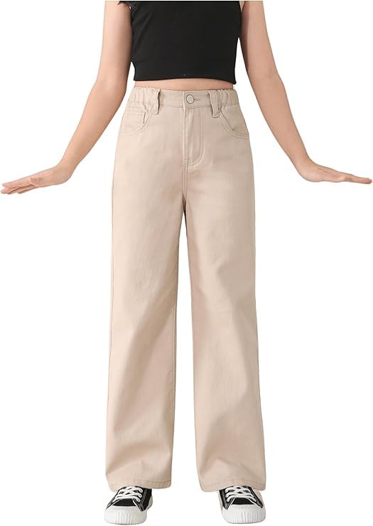 ADBUCKS Stretchable Denim Fabric High Rise Wide Leg Jeans for Girls II Girls Bootcut Jeans (in, Age, 7 Years, 8 Years, Beige) - Image 1