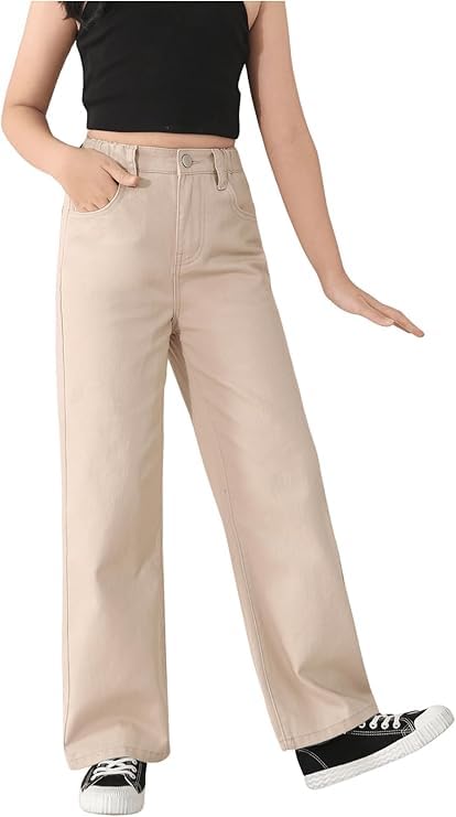 ADBUCKS Stretchable Denim Fabric High Rise Wide Leg Jeans for Girls II Girls Bootcut Jeans (in, Age, 7 Years, 8 Years, Beige) - Image 3
