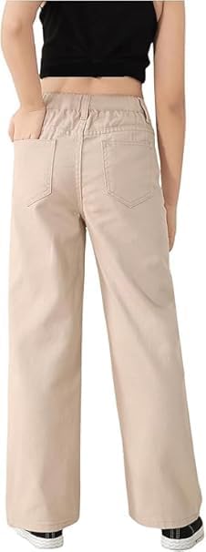 ADBUCKS Stretchable Denim Fabric High Rise Wide Leg Jeans for Girls II Girls Bootcut Jeans (in, Age, 7 Years, 8 Years, Beige) - Image 5