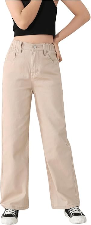 ADBUCKS Stretchable Denim Fabric High Rise Wide Leg Jeans for Girls II Girls Bootcut Jeans (in, Age, 7 Years, 8 Years, Beige) - Image 2