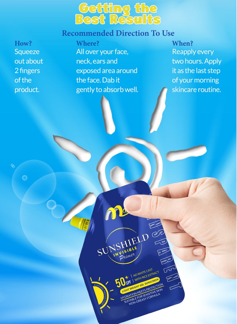 Malika Instant Malika Sunshield Invisible Transparent primer Sunblock - Sunscreen - Primer - Sun Block - 2 In 1 - Sun Screen - Primer Makeup - Skin Hydrating And UV Protection - Sunblock For Oily Skin - Sunscreen For Oily Skin - 50+ SPF - Primer For Oily Skin - Image 4