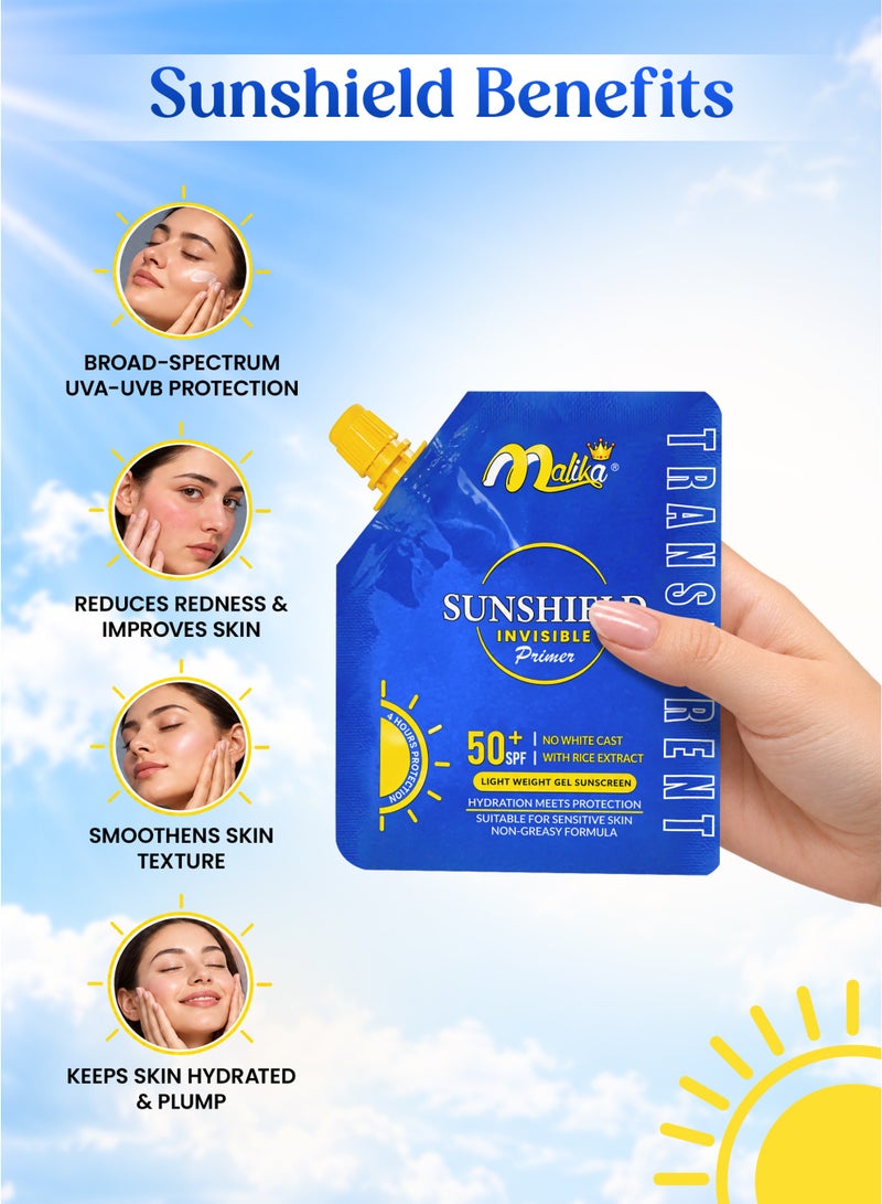 مليكا مالیكا Sunshield واقي الشمس للوجه 50ml | واقي شمس SPF 50 وأساس مكياج 2 في 1 | مرطّب ملوّن مع SPF | واقي شمس كوري بدون بقع بيضاء - Image 2