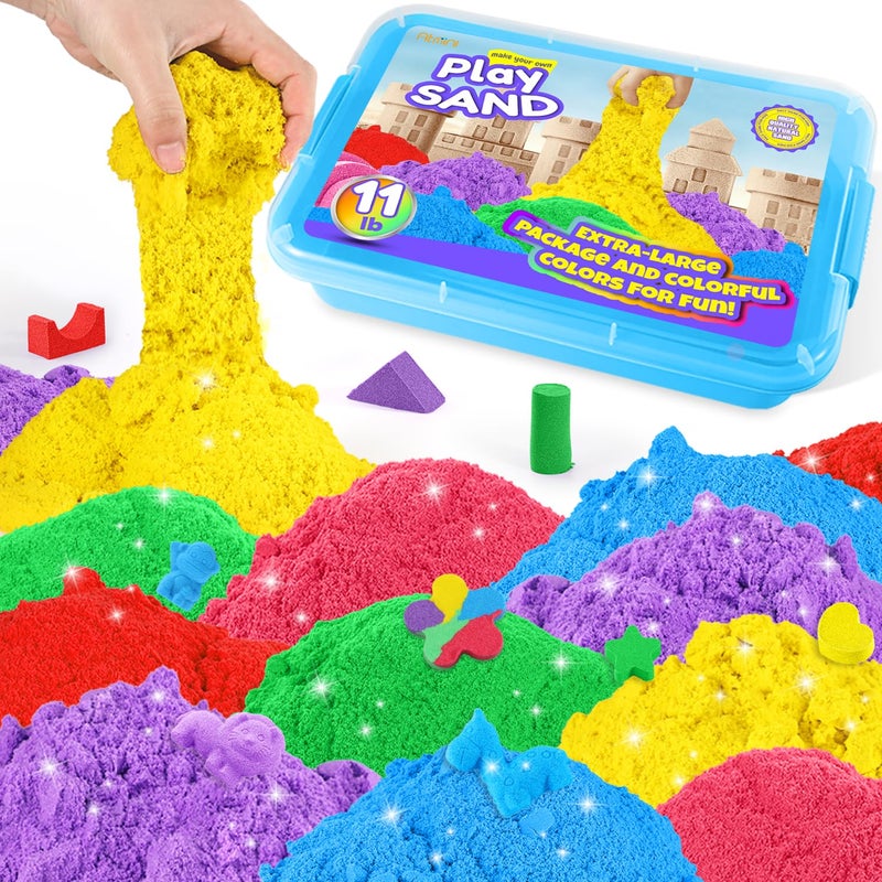 AtMini Play Sand for Kids, 11lbs of 6 Colored Sands, Magic Sand Bulk, Play Sand for Sandbox Sensory Sand Kit for Boys and Girls (Blue Tray) - Image 1