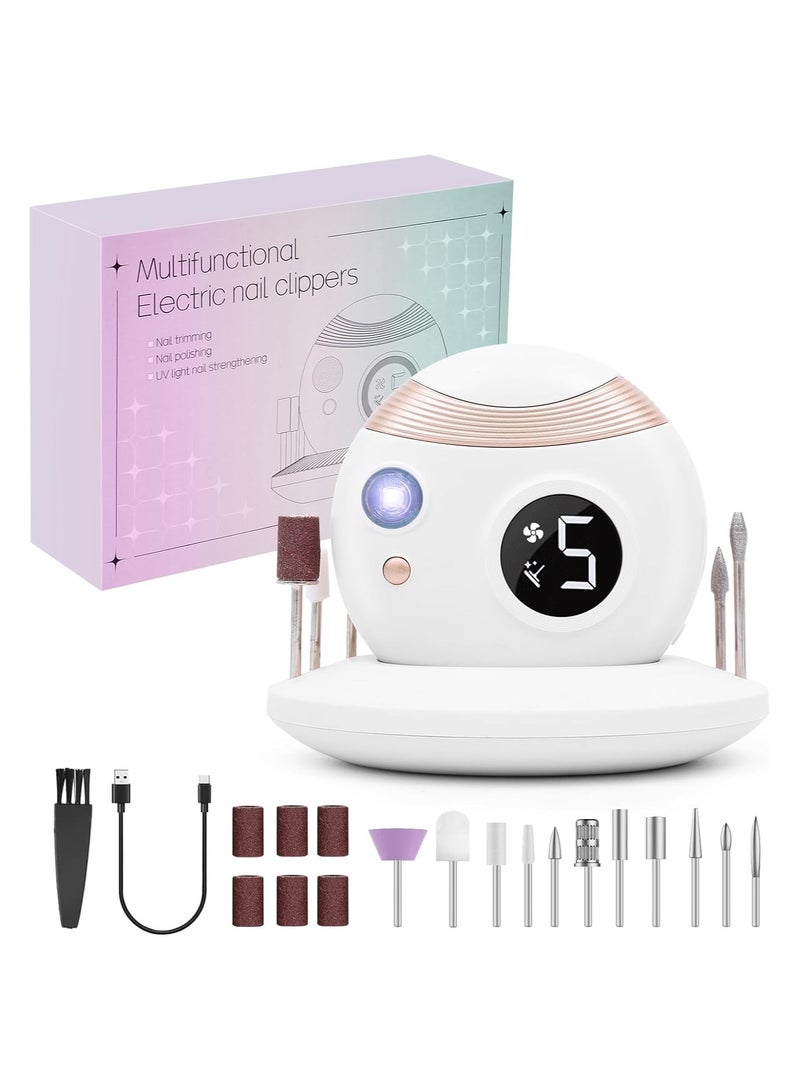 BlueFire 3-in-1 Multifunctional Electric Nail Clipper with Digital Display, UV LED Light, Nail Polisher & Trimmer Set – Automatic Fingernail Cutter, Nail File & Manicure Tool for Home & Travel, Rechargeable Nail Care Kit with 13 Attachments - Image 1