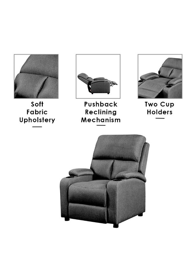 DANUBE HOME Mystic 1 Seater Fabric Pushback Recliner With Cup Holder Relaxing Chair Modern Design One Seat Sofas Comfortable Living Room Furniture L 83 x W 93 x H 103 cm Grey - Image 2