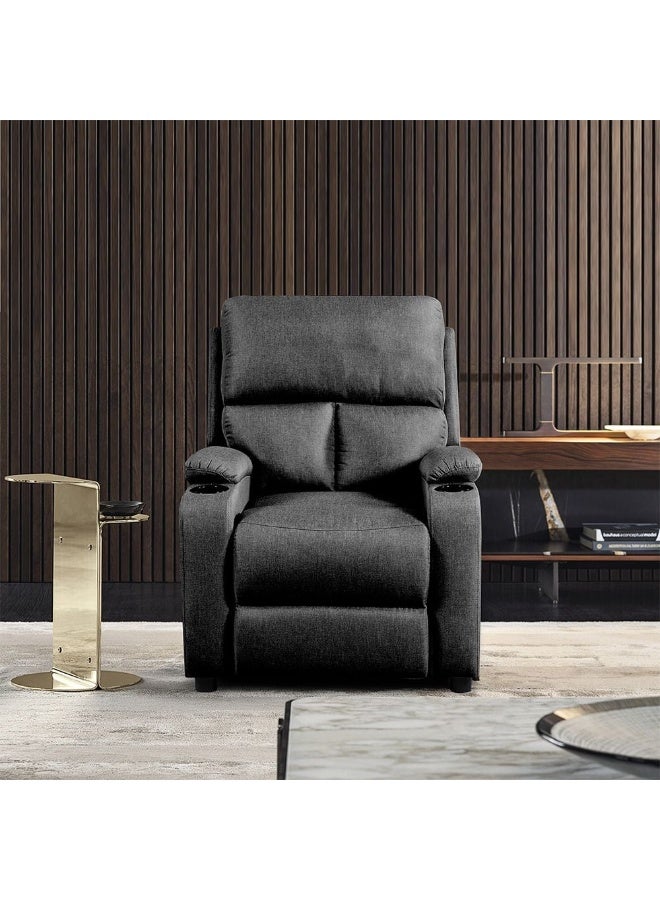 Mystic 1 Seater Fabric Pushback Recliner With Cup Holder Relaxing Chair Modern Design One Seat Sofas Comfortable Living Room Furniture L 83 x W 93 x H 103 cm Grey