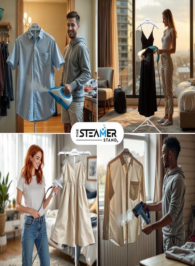 The Steamer Stand Deluxe | Adjustable Standing Garment Steaming Rack with Hanger | Fast, Foldable, Portable Clothes Steam Ironing Solution for Travel & Home - Image 5