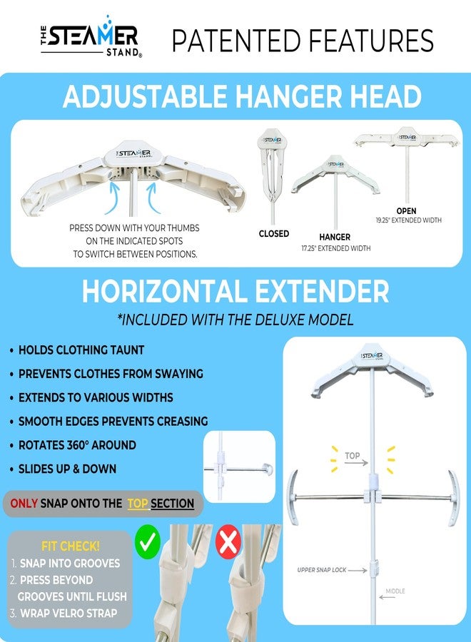 The Steamer Stand Deluxe | Adjustable Standing Garment Steaming Rack with Hanger | Fast, Foldable, Portable Clothes Steam Ironing Solution for Travel & Home - Image 3