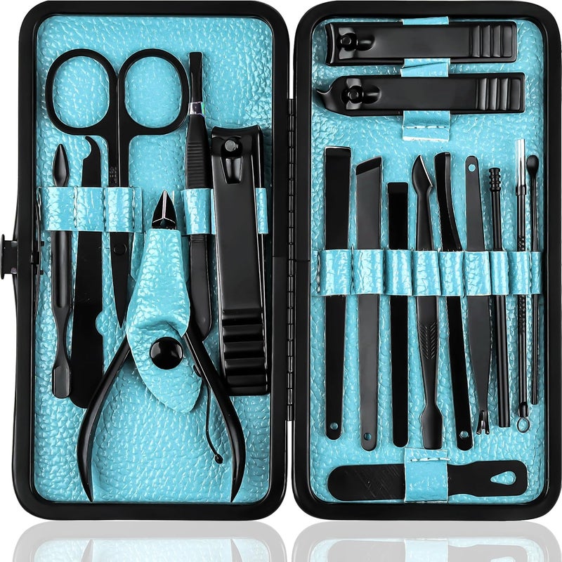Utopia Care - Manicure Kit for Women and Men, Manicure Set with Nail Clippers or Nail Kit Includes Fingernail & Toenail Clippers,18-Pcs Pedicure Kit Stocking Stuffers with Travel Case - Black - Image 1