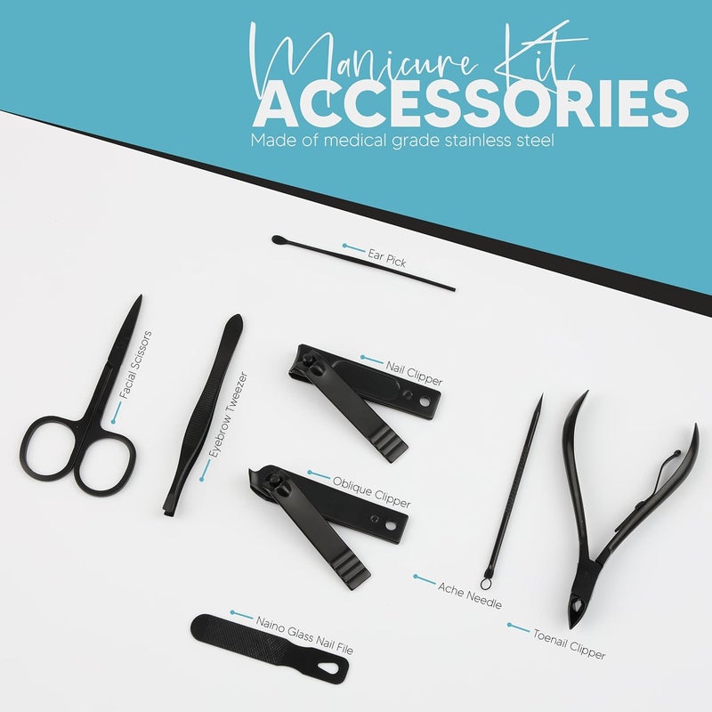 Utopia Care - Manicure Kit for Women and Men, Manicure Set with Nail Clippers or Nail Kit Includes Fingernail & Toenail Clippers,18-Pcs Pedicure Kit Stocking Stuffers with Travel Case - Black - Image 4