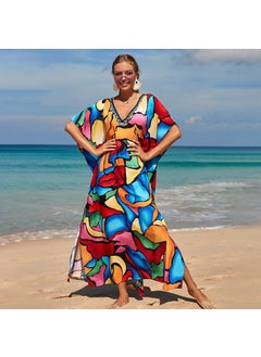Wholesale Boho Cotton Print Beach Kimono DN0728-3 color block combination