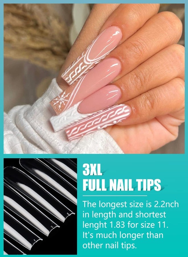 LIONVISON 3XL Clear Full Cover Square Nail Tips for Acrylic Nails Professional, 504PCS Extra Long Tapered Square Straight Nails Tips, 12 Sizes Press On Gel False Nail Tips for Nail Salons Home DIY - Image 3