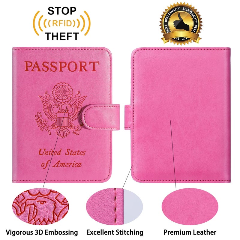 PASCACOO Passport Holder Cover Wallet RFID Blocking Leather Card Case Travel Accessories for Women Men (Pink) - Image 2