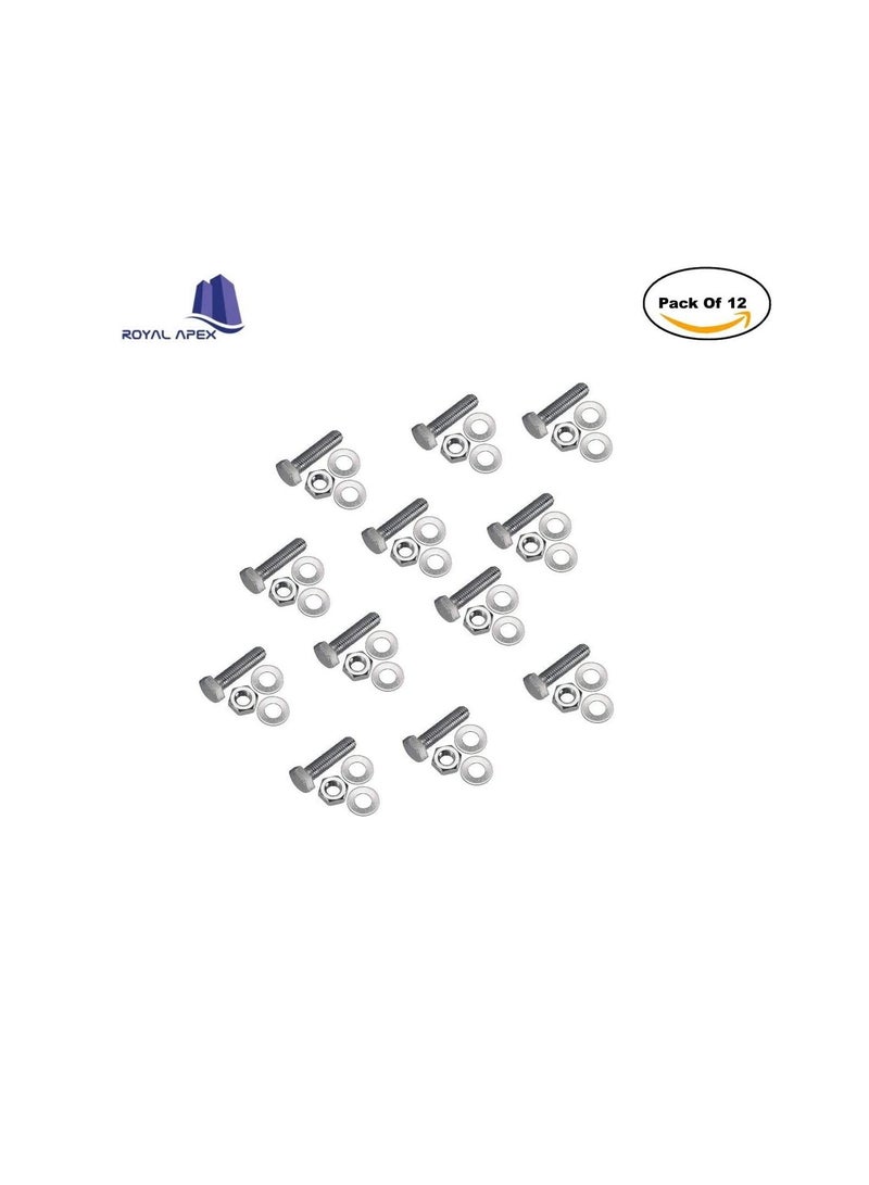 12 pcs Hex Head Screw Bolts Nuts & Washers Fully Thread GI Plain Finish Bolt Set. (6, 70MM) - Image 2