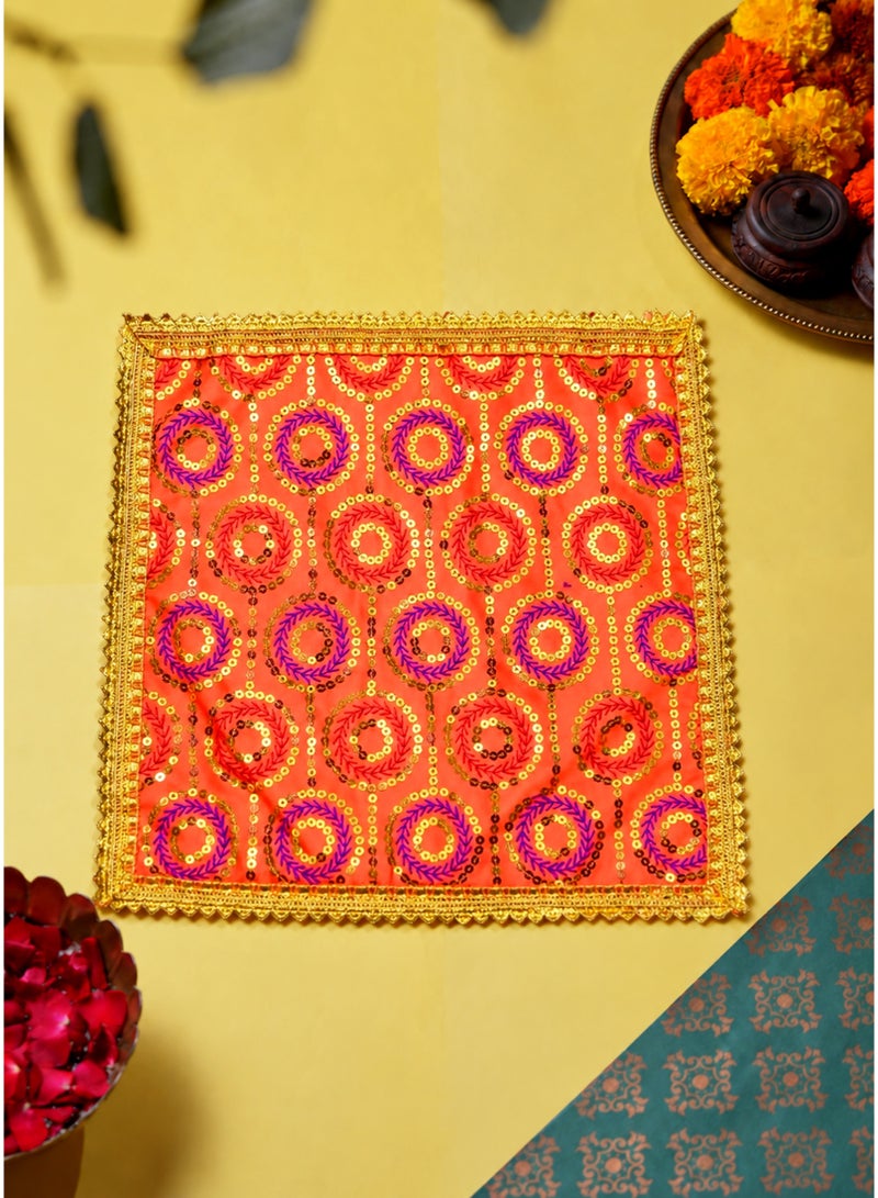 Madhoor Chakra Deity Idol Chunri Orange for Deity Dressing, Pooja & Festivals, 12 x 12 Inches - Image 1