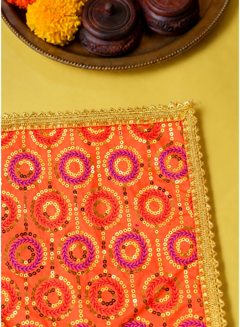 Madhoor Chakra Deity Idol Chunri Orange for Deity Dressing, Pooja & Festivals, 12 x 12 Inches - Image 2