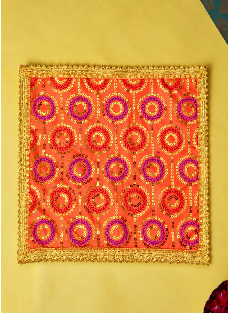 Madhoor Chakra Deity Idol Chunri Orange for Deity Dressing, Pooja & Festivals, 12 x 12 Inches - Image 3