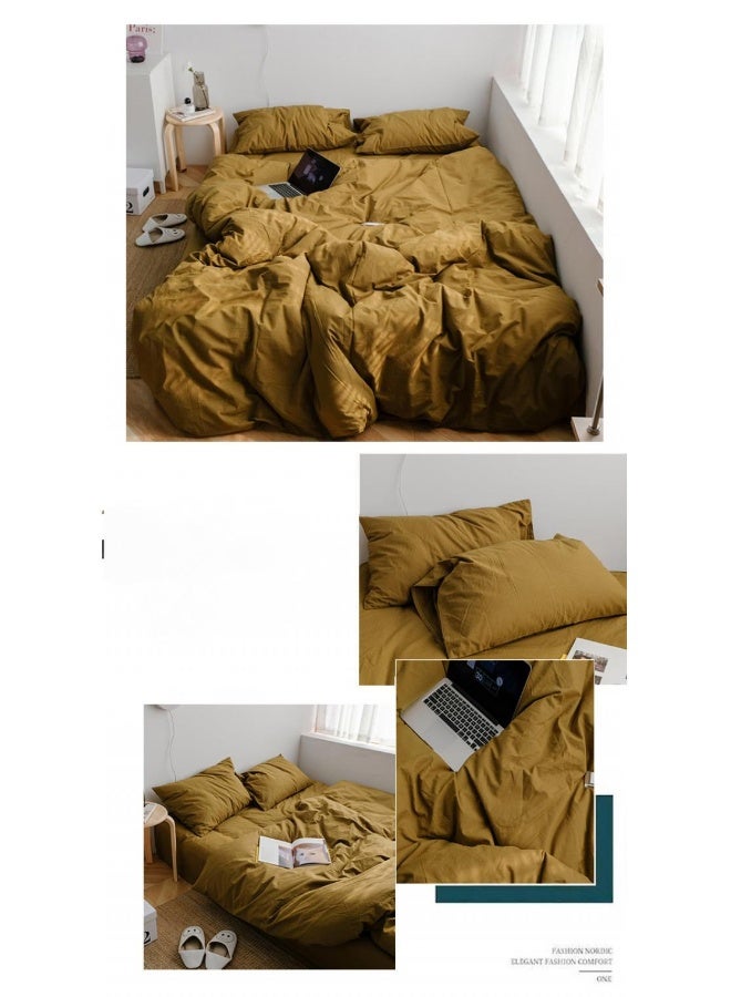 طقم من 4 قطع من القطن الخالص بلون موحد بتصميم minimalist مريح بحجم كينج 220x240 سم - Image 2