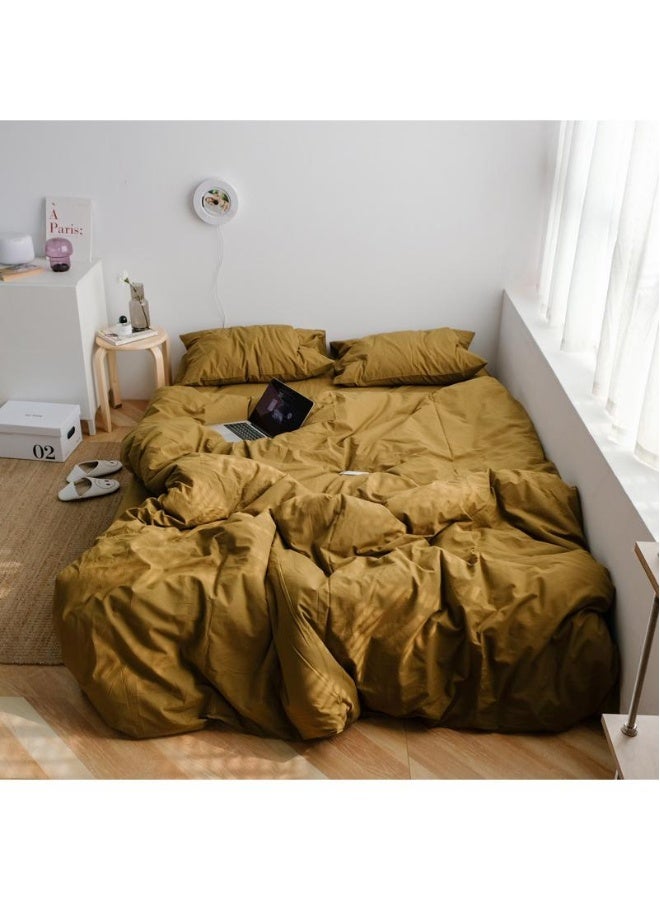 طقم من 4 قطع من القطن الخالص بلون موحد بتصميم minimalist مريح بحجم كينج 220x240 سم - Image 1