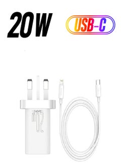 Charger USB C PD 20W Mini Power Delivery Quick Charging Travel Adapter Laptop Wall Plug Compatible for iPad 9,iPhone 13/12/11, iPad Pro 2021 (With Type C to Lightning Cable, White)
