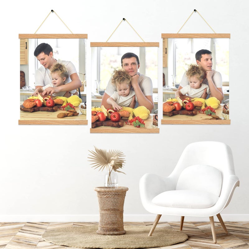 Magnetic Poster Hanger Frame Pine Color 3 pack  12x18 12x16 12x20 Poster Frame Wooden Magnetic Hanging Kit for Walls Map Canvas Artwork  - Image 4