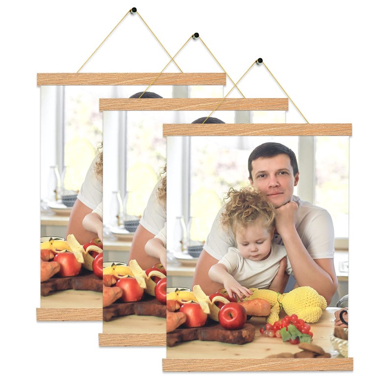 Magnetic Poster Hanger Frame Pine Color 3 pack  12x18 12x16 12x20 Poster Frame Wooden Magnetic Hanging Kit for Walls Map Canvas Artwork  - Image 1