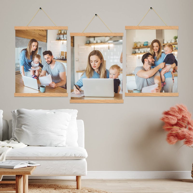 Magnetic Poster Hanger Frame Pine Color 3 pack  12x18 12x16 12x20 Poster Frame Wooden Magnetic Hanging Kit for Walls Map Canvas Artwork  - Image 5