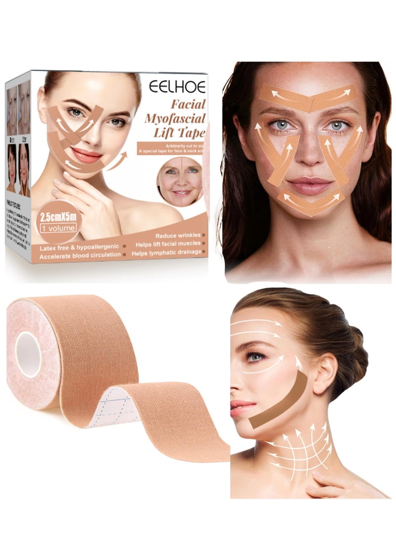 EELHOE Anti-Wrinkle Tape Facial Myofascial Lift-Smoothes Wrinkles, V-shaped Face, Suits for All Parts of The Face and Neck - Forehead Fines Nasolabial Folds Crow's Feet Necklines, Unisex - 2.5cm * 5m - Image 1