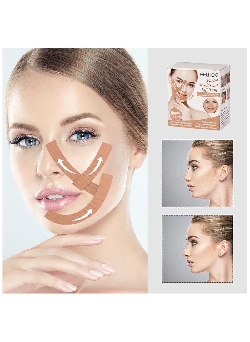 EELHOE Anti-Wrinkle Tape Facial Myofascial Lift-Smoothes Wrinkles, V-shaped Face, Suits for All Parts of The Face and Neck - Forehead Fines Nasolabial Folds Crow's Feet Necklines, Unisex - 2.5cm * 5m - Image 2